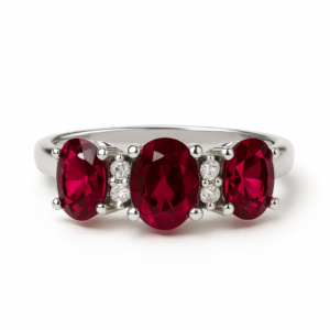 Anello Trilogy da Donna in Argento 925 Rodiato con Zirconi Rosso Rubino e Bianchi Alternati – Regolabile (12-20)