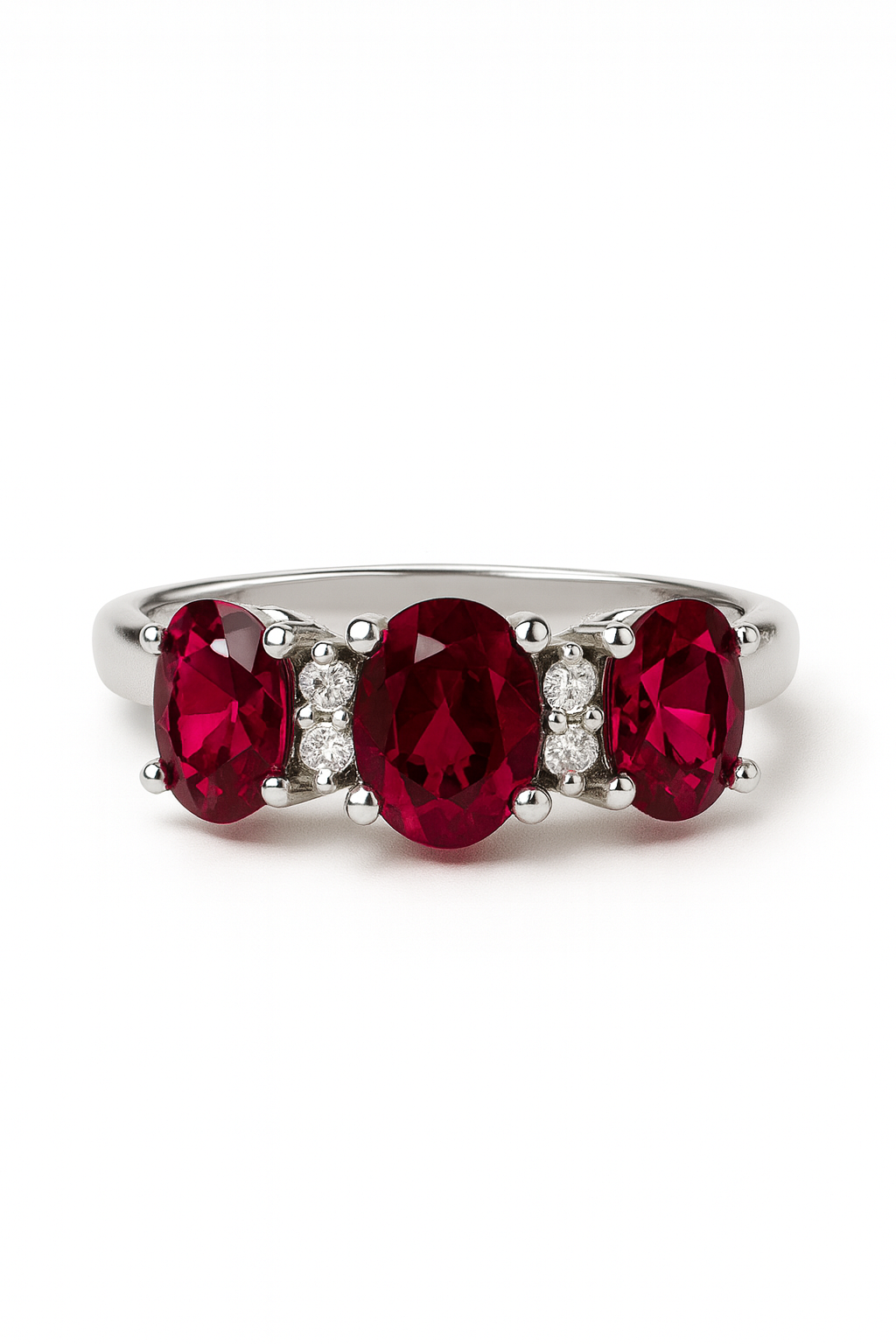 Anello Trilogy da Donna in Argento 925 Rodiato con Zirconi Rosso Rubino e Bianchi Alternati – Regolabile (12-20)
