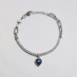 Bracciale tennis in argento con cuore azzurro