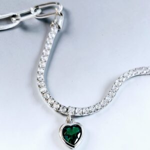Bracciale tennis in argento 925 con cuore verde