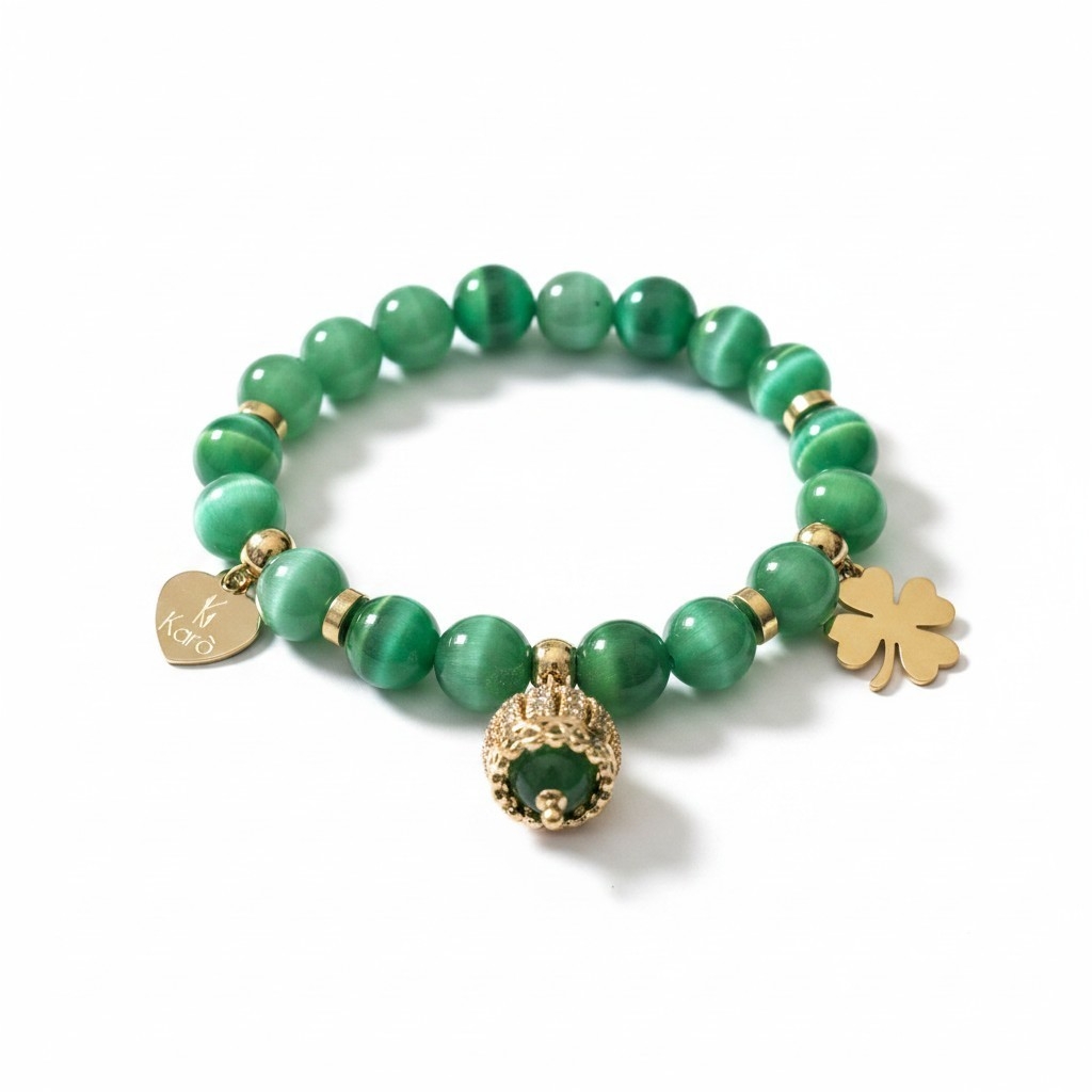 Bracciale "Kara' "con pietre naturali Occhio di gatto verde