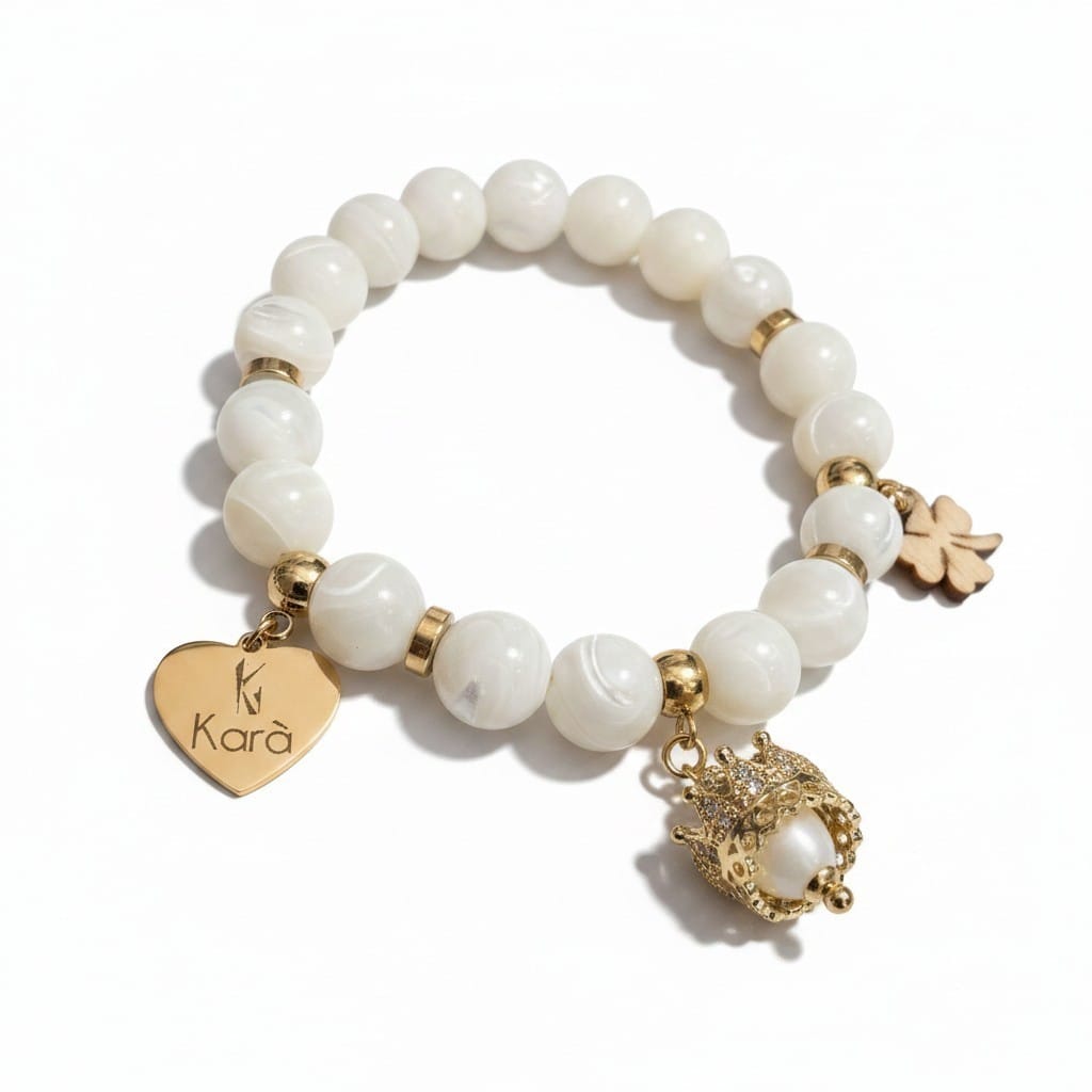 Bracciale elastico da donna Madreperla Bianca e Charme oro - immagine 3