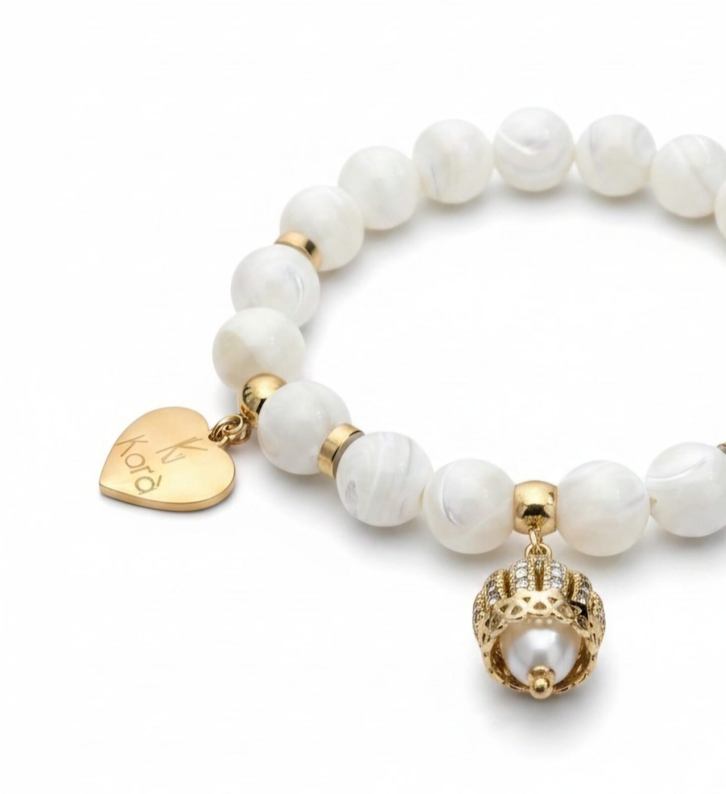 Bracciale elastico da donna Madreperla Bianca e Charme oro - immagine 4