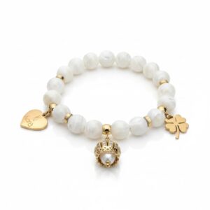 Bracciale elastico da donna Madreperla Bianca e Charme oro