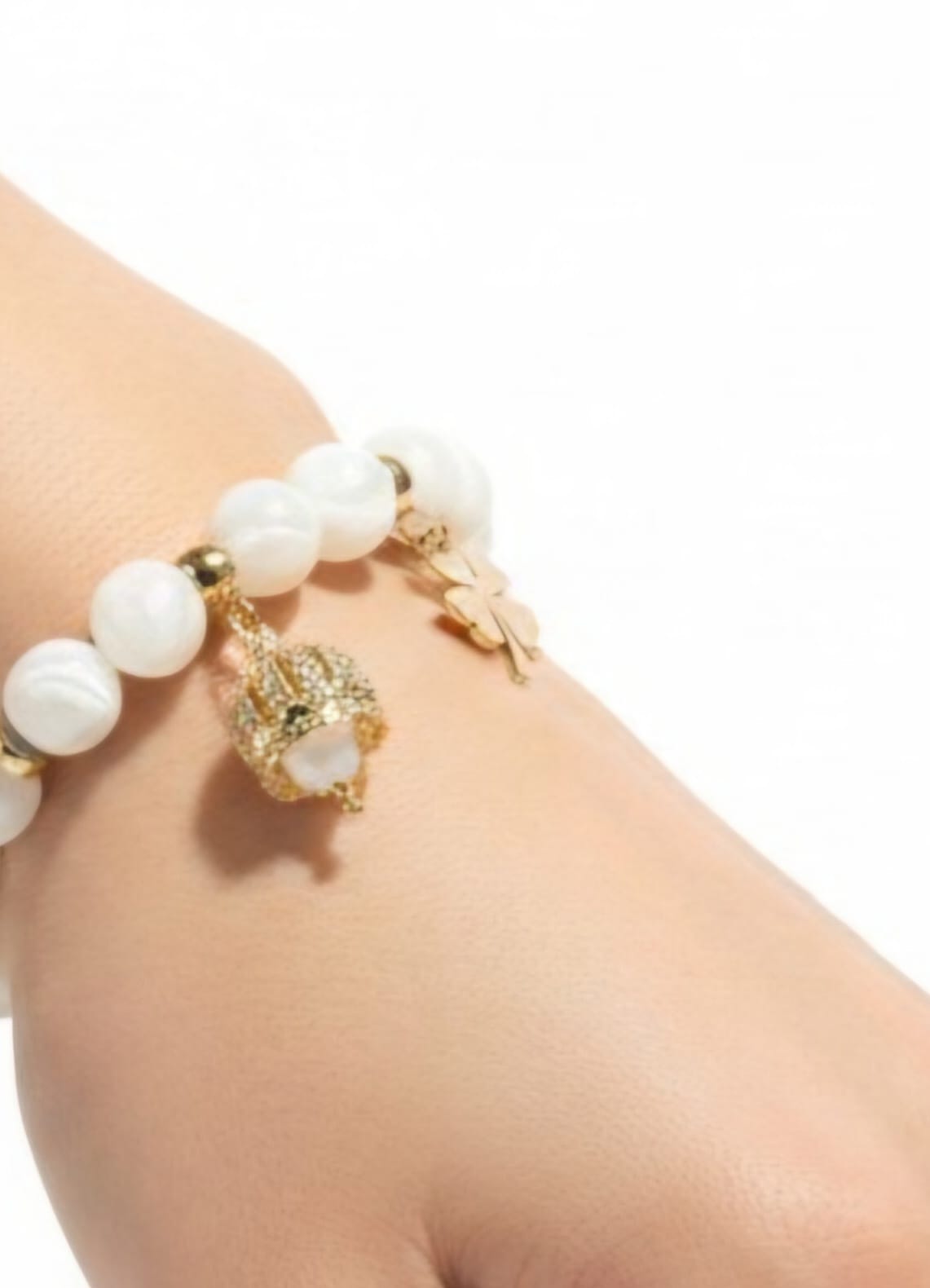 Bracciale elastico da donna Madreperla Bianca e Charme oro - immagine 5