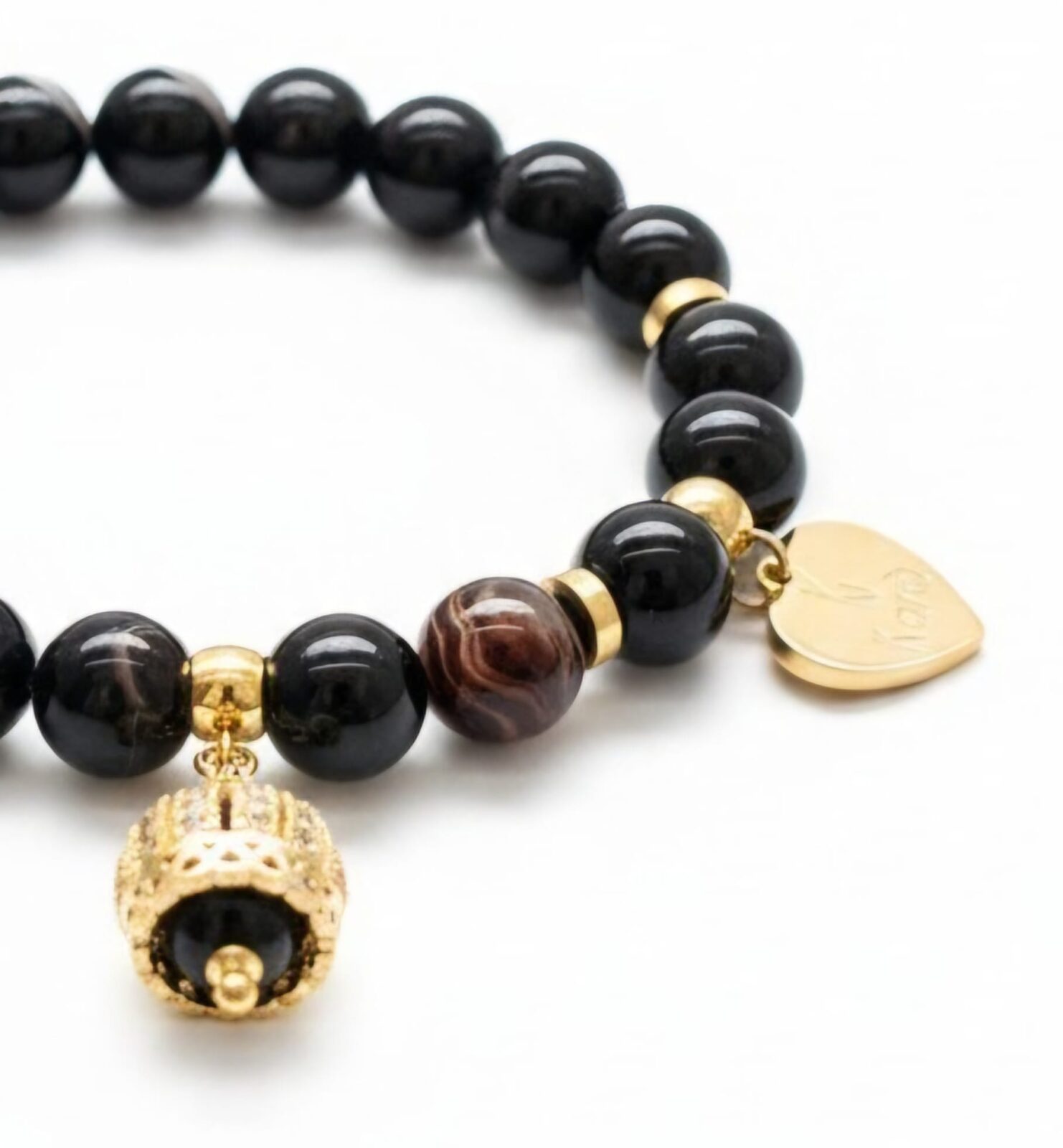 Bracciale donna con pietre naturali "Agata Nera" e dettagli Gold - immagine 4