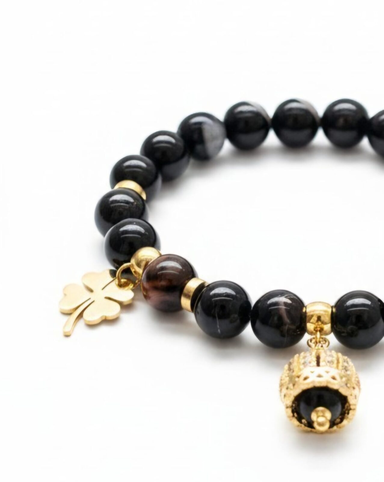 Bracciale donna con pietre naturali "Agata Nera" e dettagli Gold - immagine 5