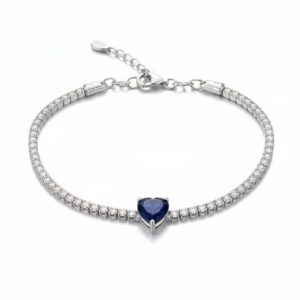 Bracciale Tennis in argento 925 con zirconi e Cuore Blu Zaffiro