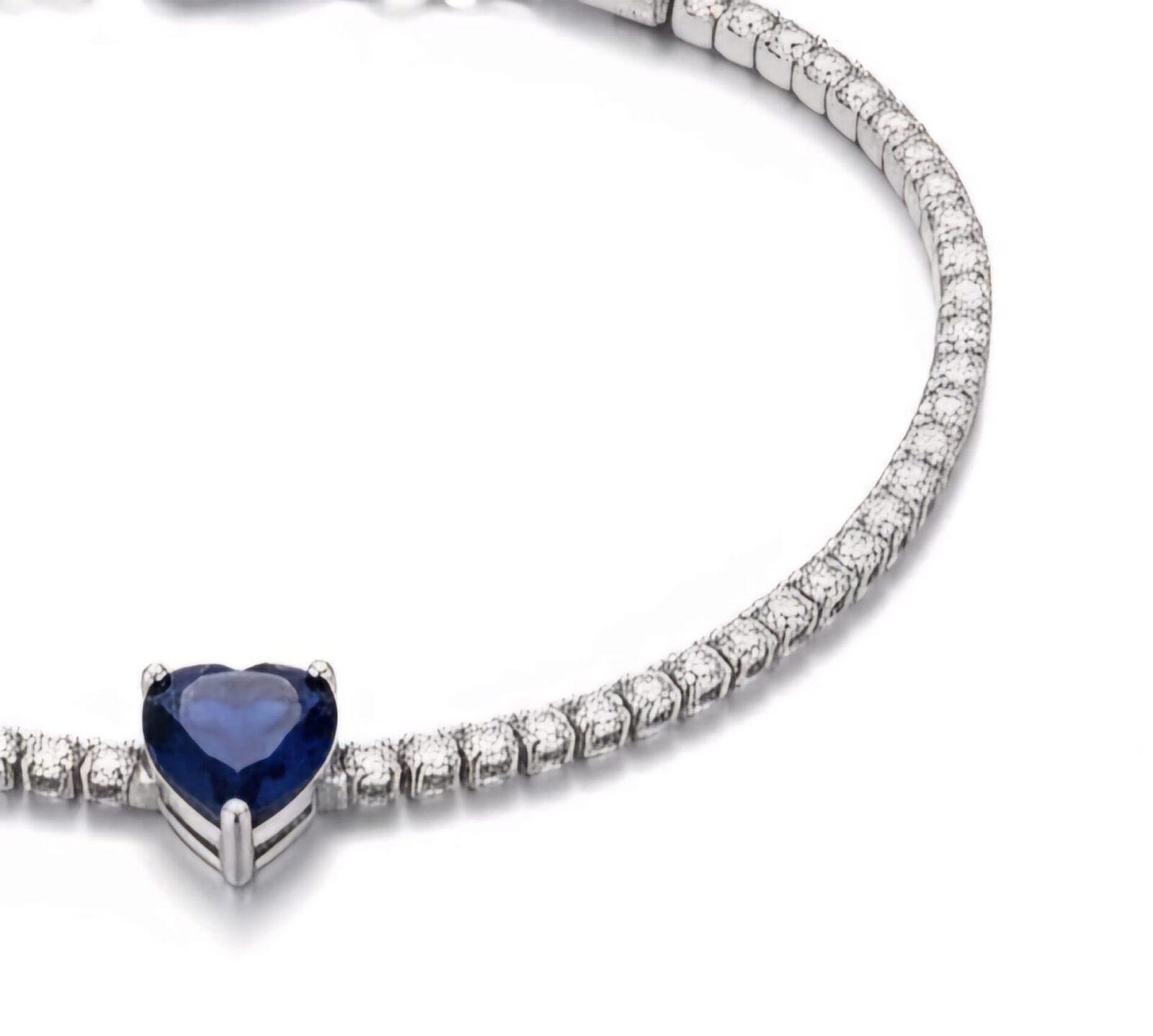 Bracciale Tennis in argento 925 con zirconi e Cuore Blu Zaffiro - immagine 3