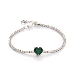 Bracciale Tennis in Argento 925 con Zirconi e Cuore Verde