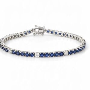 Bracciale Tennis in Argento con Zirconi Blu Zaffiro e Bianchi